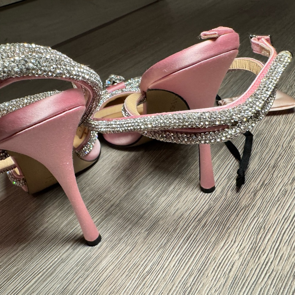 MACH & MACH Pink Satin Heels with Crystal Bow - Picture 3 of 4